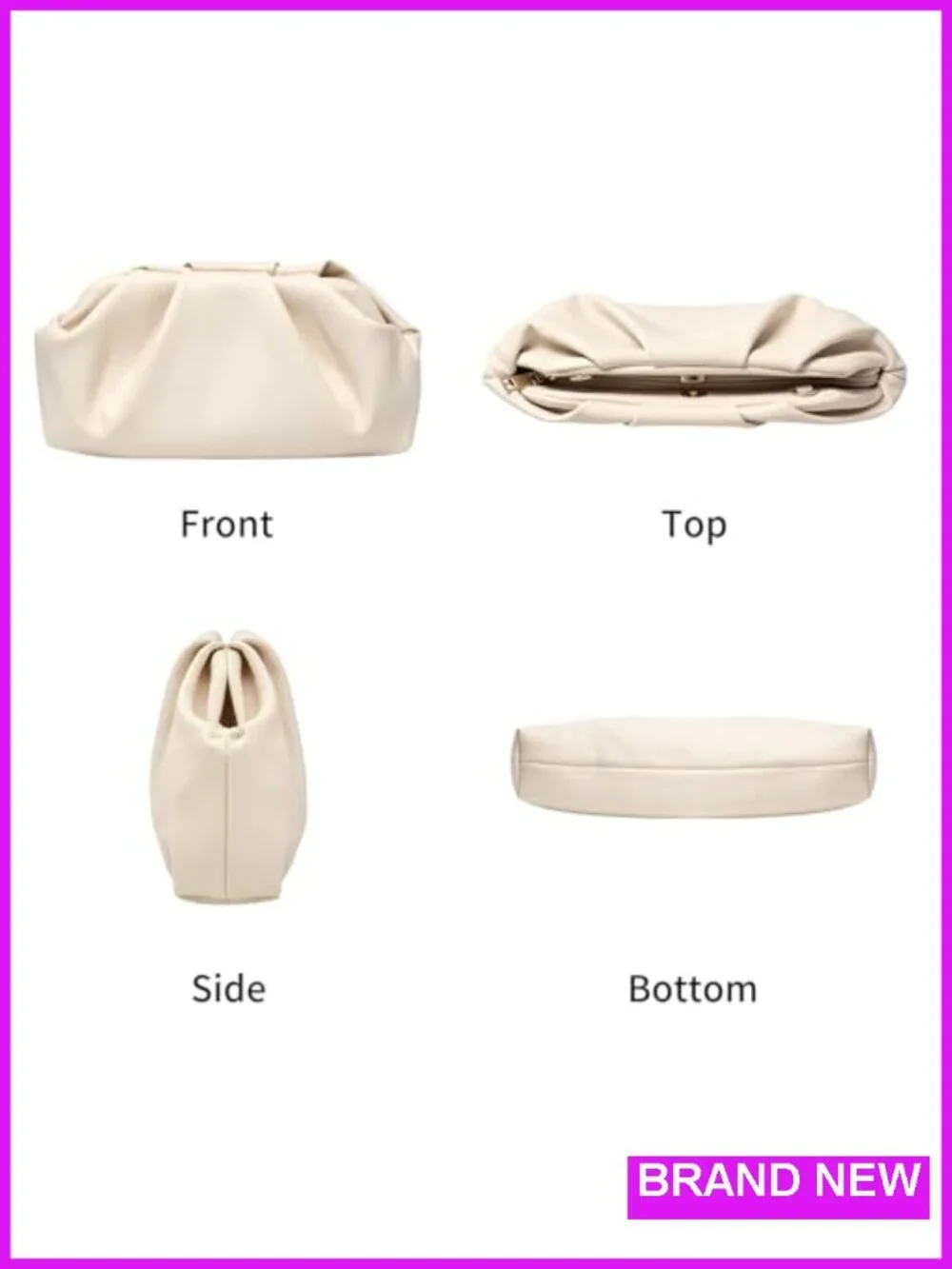 Cream Womens Clutch Purse with Gold Detachable Chain PU Leather Evening Bag